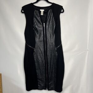 CACHE Viscose blend Stretch Sleeveless Zip front Combo Sheath Black Dress 14